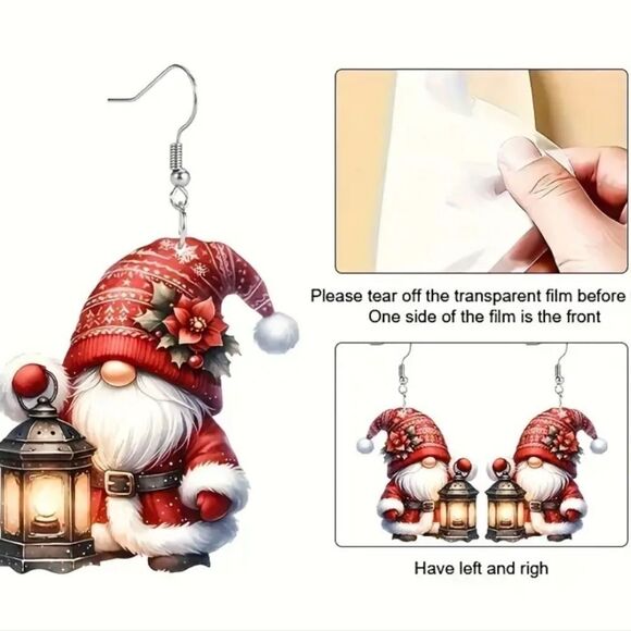 Festive Gnome Earrings - Red and White - Picture 6 of 6
